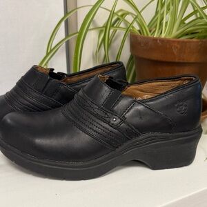 Ariat SteelToe Safety Shoes Women's Black Leather Clog slip Resistant Size 7.5B
